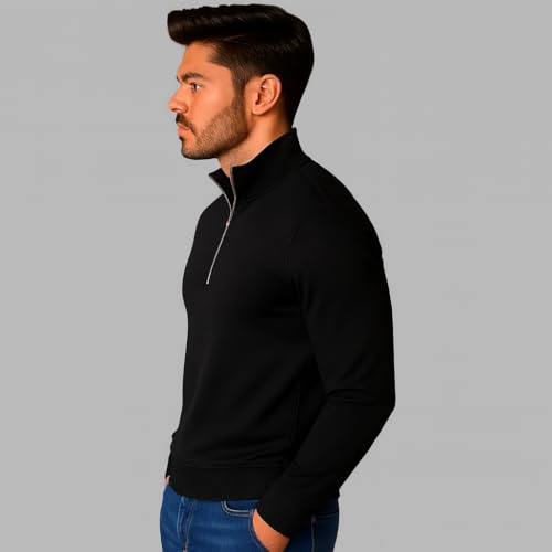 Mack Jonney Men’s Fleece Half-Zip Black Color High Neck Sweatshirt | Warm & Stylish Winter Wear -M4387 - Image 3