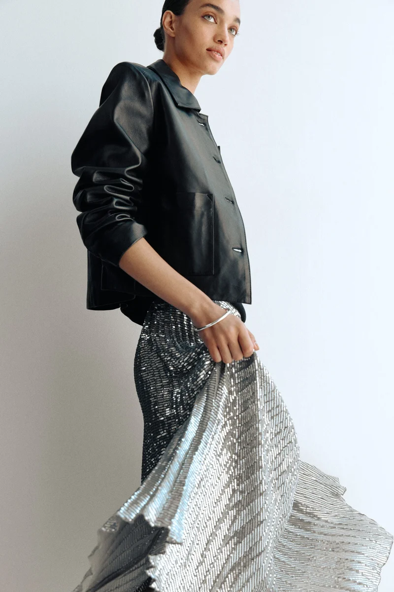 H&M Sequined plissé skirt