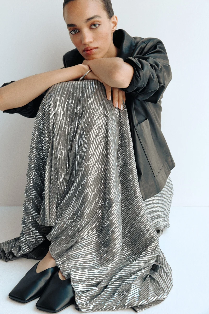 H&M Sequined plissé skirt