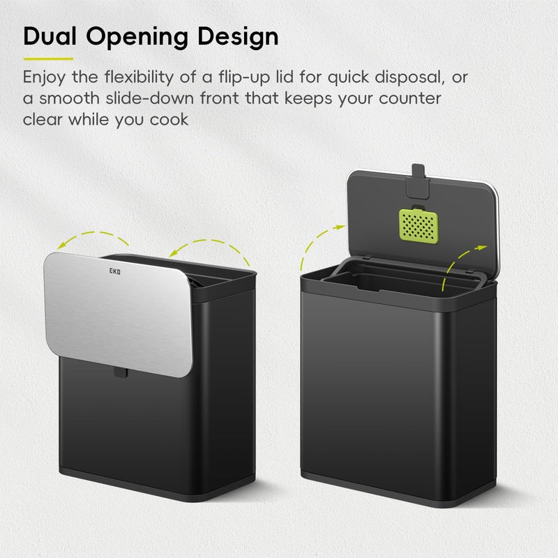 EKO Kitchen Compost Bin, 7L / 1.85 Gal Stainless Steel with Removable Inner Bucket and Deodorizer Compartment, 2-in-1 Countertop Compost Bin with Lid, Food Waste Caddy for Kitchen (Matte Black) - Image 4