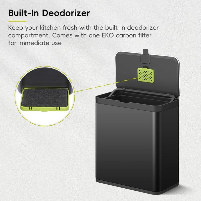EKO Kitchen Compost Bin, 7L / 1.85 Gal Stainless Steel with Removable Inner Bucket and Deodorizer Compartment, 2-in-1 Countertop Compost Bin with Lid, Food Waste Caddy for Kitchen (Matte Black) - Image 3