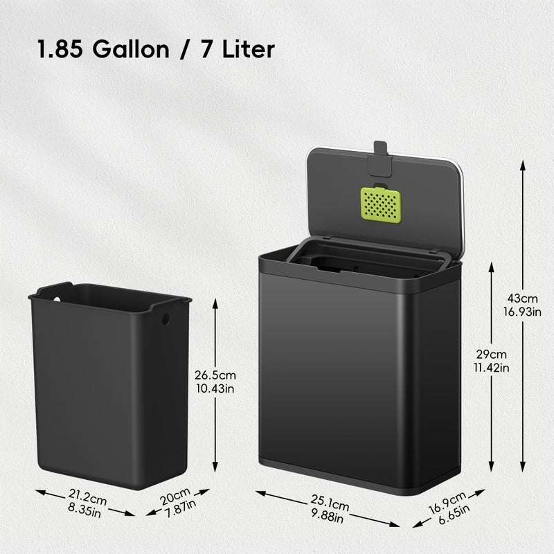 EKO Kitchen Compost Bin, 7L / 1.85 Gal Stainless Steel with Removable Inner Bucket and Deodorizer Compartment, 2-in-1 Countertop Compost Bin with Lid, Food Waste Caddy for Kitchen (Matte Black) - Image 2