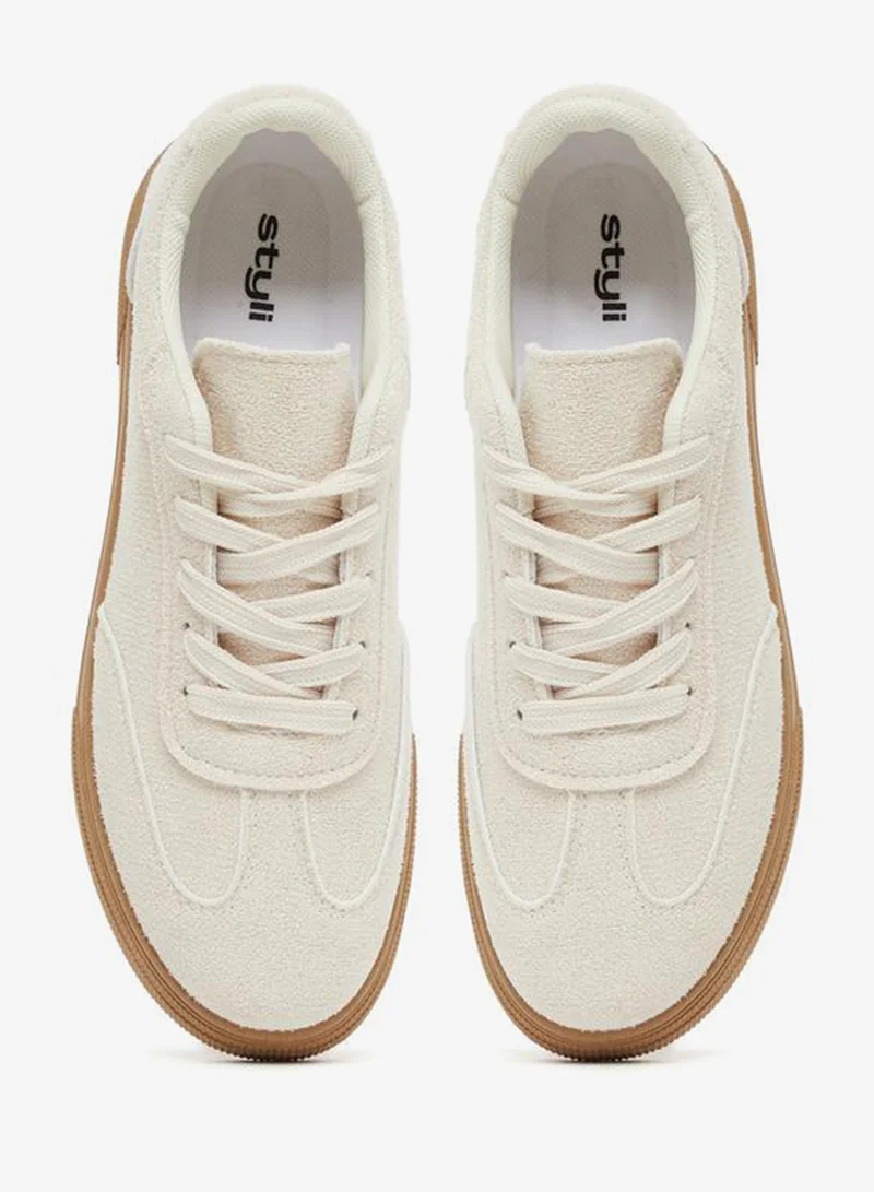 Styli Active Plain Round Toe Lace-Up Sneakers