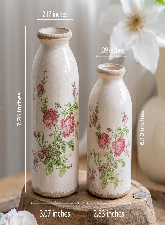 Teweiqi Pink - Flower Small Ceramic Vase Set, Retro Rustic Cute Flower Vase Gift, Art Decorative Vase for Your Home, Kitchen, Bedroom, Office, Living Room, Bathroom, & Shelf Centerpiece Table Decorations - Image 2