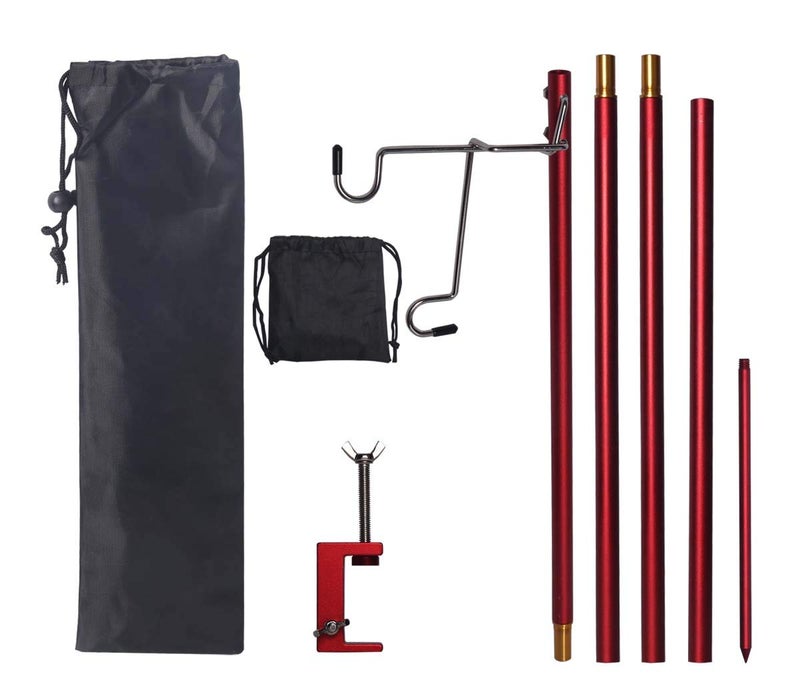 HIKEMAN Folding Lantern Stand Pole Portable Lamp Stand Hook Collapasible Light Stand Holder for Camping Fishing Picnic BBQ Outdoor Activities (Red) - Image 1