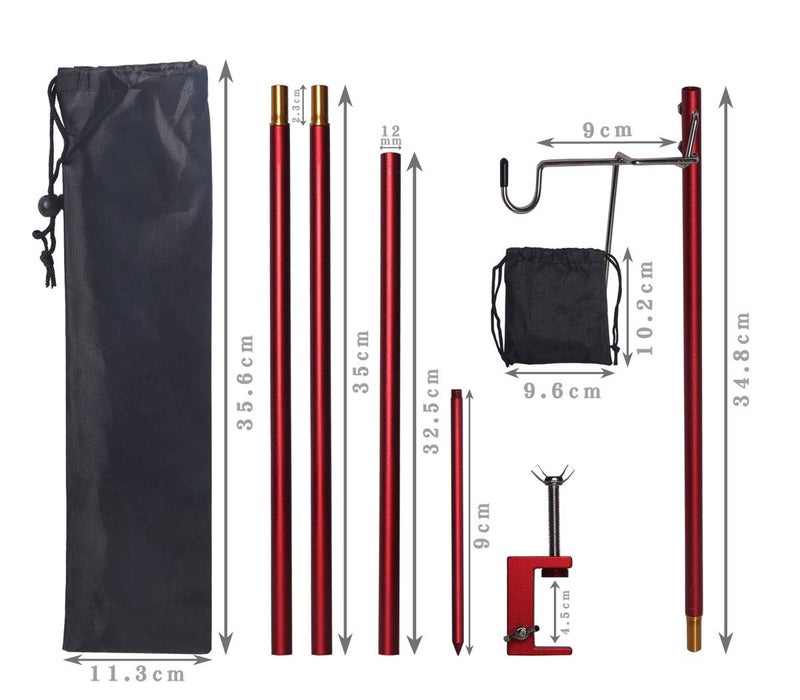 HIKEMAN Folding Lantern Stand Pole Portable Lamp Stand Hook Collapasible Light Stand Holder for Camping Fishing Picnic BBQ Outdoor Activities (Red) - Image 5
