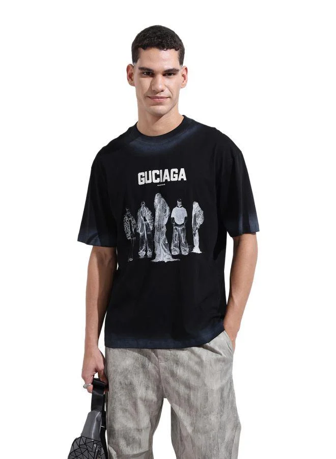 شركة المرآب الهندية تيشيرت رجالي بقصة مريحة ورقبة دائرية وطبعات ورسومات وأكمام قصيرة