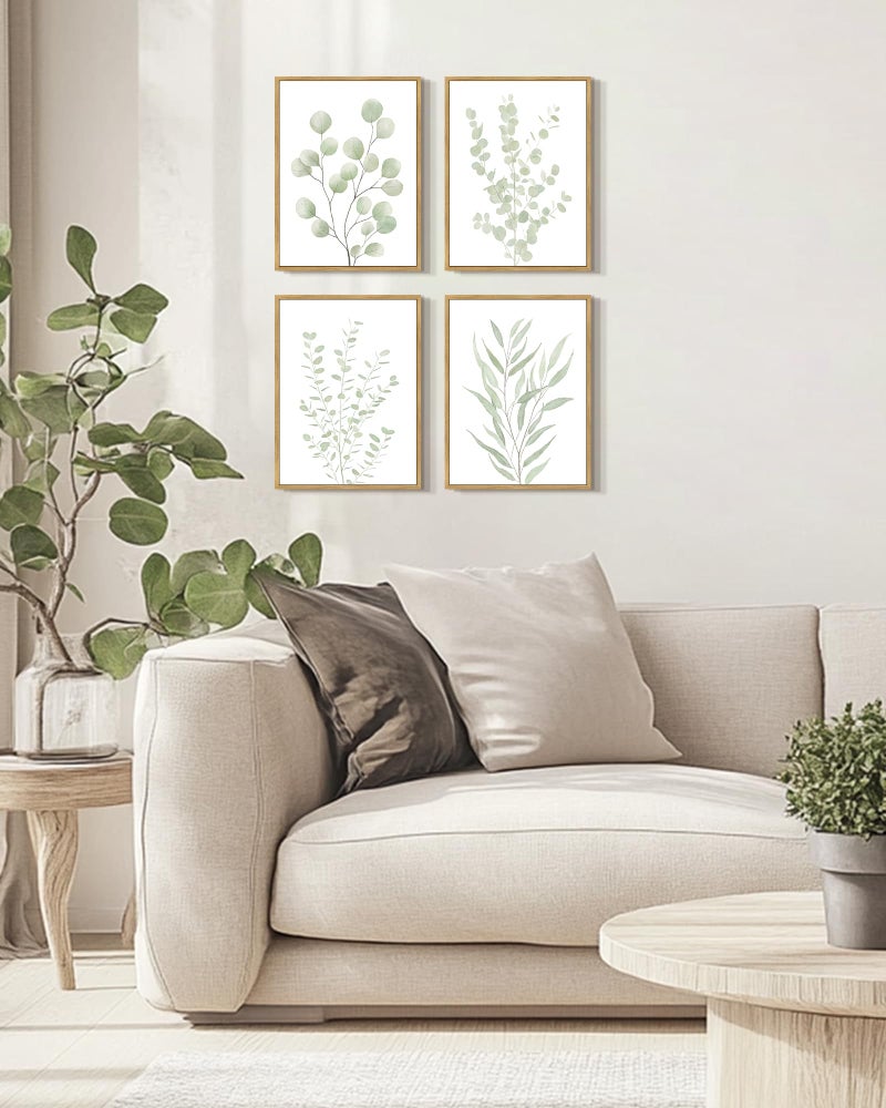 Drsoum Botanical Plant Framed Wall Art Boho Wall Decor for Bathroom Sage Green Eucalyptus Leaf Prints Minimalist Aesthetic Ready to Hang Set of 4, 11x14 in (Natural Framed) - Image 4