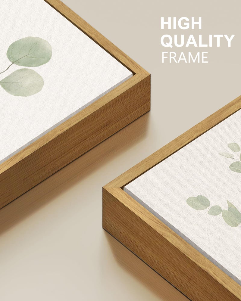 Drsoum Botanical Plant Framed Wall Art Boho Wall Decor for Bathroom Sage Green Eucalyptus Leaf Prints Minimalist Aesthetic Ready to Hang Set of 4, 11x14 in (Natural Framed) - Image 3