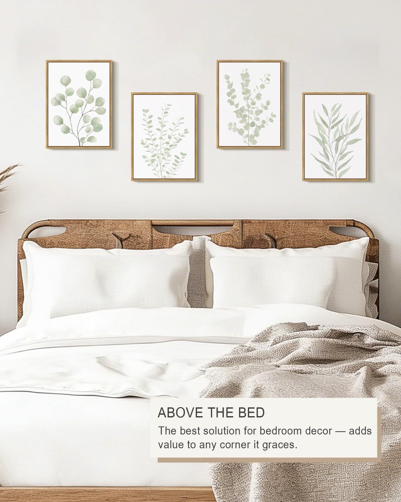 Drsoum Botanical Plant Framed Wall Art Boho Wall Decor for Bathroom Sage Green Eucalyptus Leaf Prints Minimalist Aesthetic Ready to Hang Set of 4, 11x14 in (Natural Framed) - Image 5