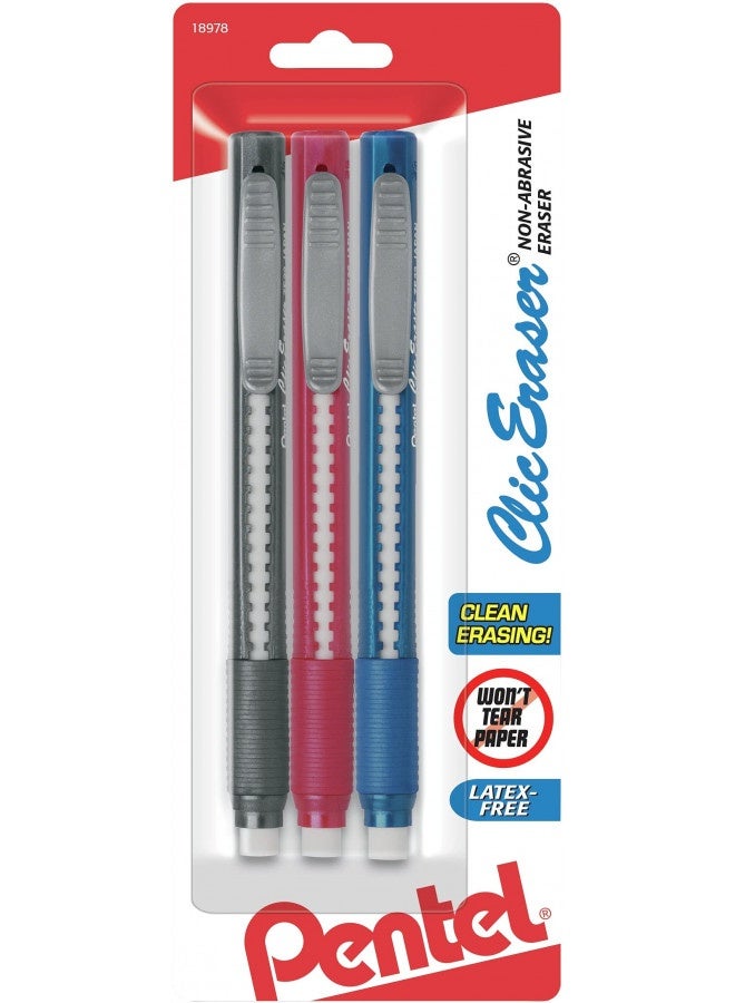 Pentel Clic Retractable Eraser With Grip, 3 Pack - Image 4