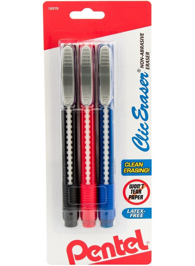 Pentel Clic Retractable Eraser With Grip, 3 Pack - Image 1