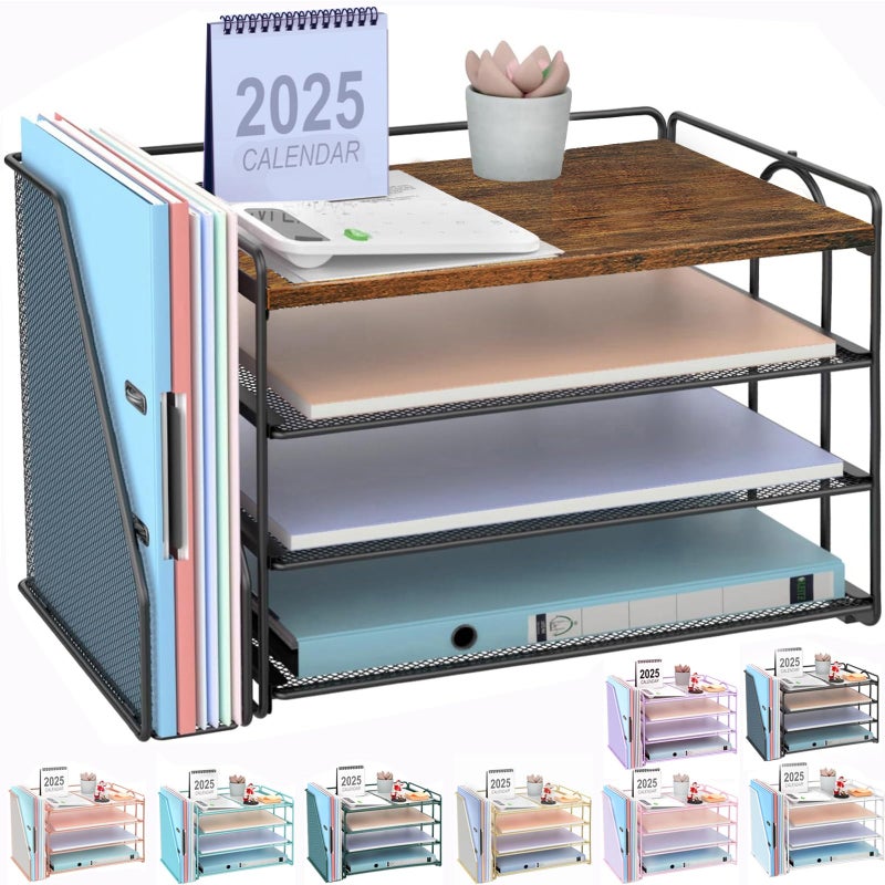 gianotter 4Tier Paper Organizer With Magazine Holder Desk Organizers and Accessories Desk Accessories Workspace Organizers File Organizer for Office Supplies Storag Wood 4Tier - Image 2