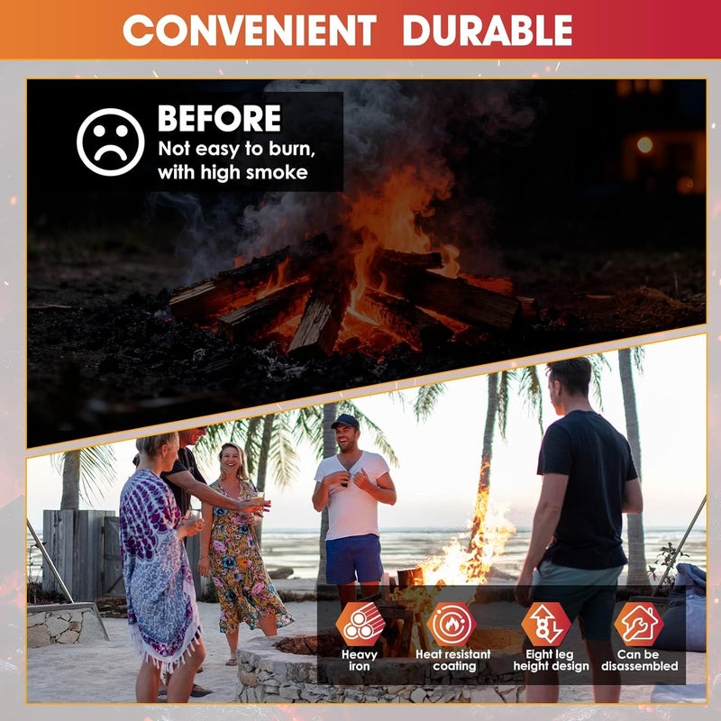 Loquat Fire Pit Grate  Fireplace Grate, Heavy Duty Heat Resistant Campfire Grill for Campfires and Outdoor fire pits(Black, 24in) - Image 2