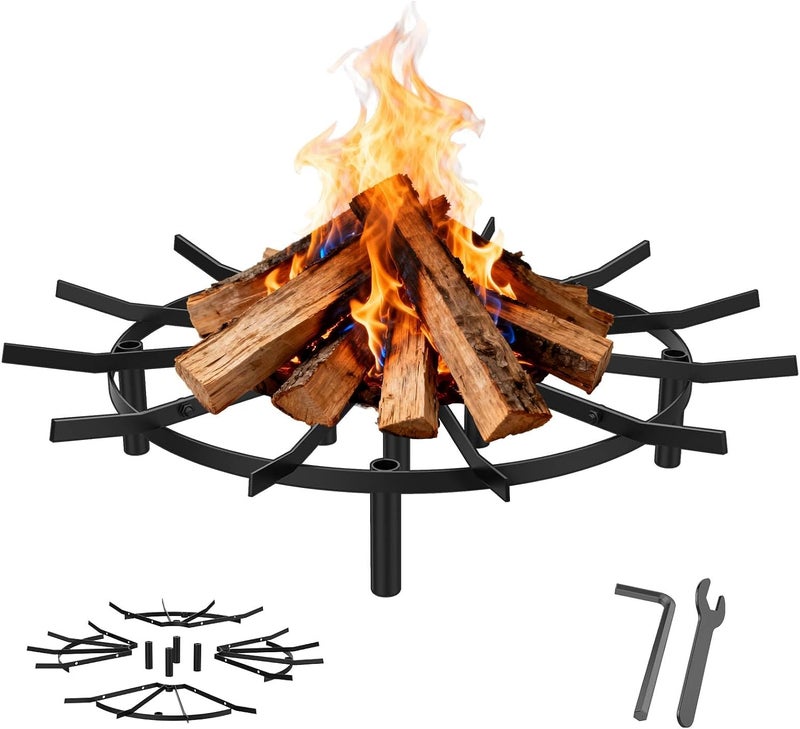 Loquat Fire Pit Grate  Fireplace Grate, Heavy Duty Heat Resistant Campfire Grill for Campfires and Outdoor fire pits(Black, 24in) - Image 1