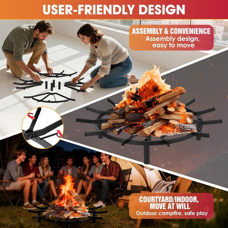 Loquat Fire Pit Grate  Fireplace Grate, Heavy Duty Heat Resistant Campfire Grill for Campfires and Outdoor fire pits(Black, 24in) - Image 4