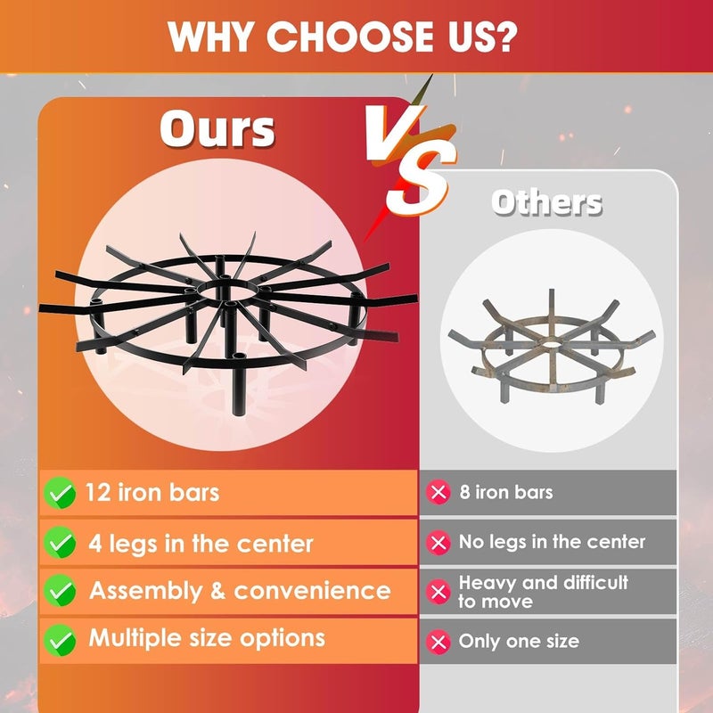 Loquat Fire Pit Grate  Fireplace Grate, Heavy Duty Heat Resistant Campfire Grill for Campfires and Outdoor fire pits(Black, 24in) - Image 5