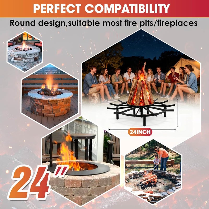 Loquat Fire Pit Grate  Fireplace Grate, Heavy Duty Heat Resistant Campfire Grill for Campfires and Outdoor fire pits(Black, 24in) - Image 3