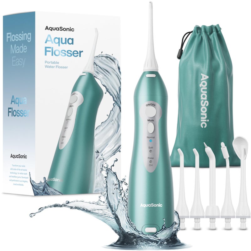 AquaSonic Water Flosser - Cordless Rechargeable Water Flossers for Teeth Cleaning - Waterproof Aqua Flosser, Portable Oral Irrigator for Dental Cleaning with 5 Jet Tips â€“ Braces Home Travel - Image 1