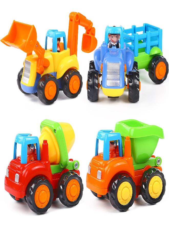 ORWINE Inertia Toy Early Educational Toddler Baby Toy Friction Powered Cars Push and Go Cars Tractor Bulldozer Dumper Cement Mixer Engineering Vehicles Toys for Children Boys Girls Kids Gift 4PCS - Image 1