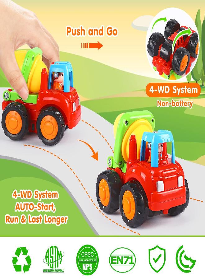 ORWINE Inertia Toy Early Educational Toddler Baby Toy Friction Powered Cars Push and Go Cars Tractor Bulldozer Dumper Cement Mixer Engineering Vehicles Toys for Children Boys Girls Kids Gift 4PCS - Image 2