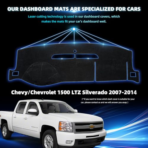 VAFMOLEI Dashboard Dash Cover Mat for 2007-2013 Chevy Chevrolet Silverado 1500 2500 3500 LTZ Polyester Custom Fit Silverado Dash Cover with Two Glove Boxes Black Trim (Silverado LTZ 2007-2014, Black) - Image 5