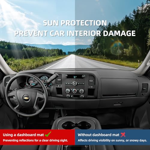 VAFMOLEI Dashboard Dash Cover Mat for 2007-2013 Chevy Chevrolet Silverado 1500 2500 3500 LTZ Polyester Custom Fit Silverado Dash Cover with Two Glove Boxes Black Trim (Silverado LTZ 2007-2014, Black) - Image 2