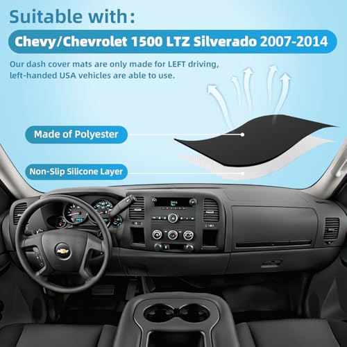 VAFMOLEI Dashboard Dash Cover Mat for 2007-2013 Chevy Chevrolet Silverado 1500 2500 3500 LTZ Polyester Custom Fit Silverado Dash Cover with Two Glove Boxes Black Trim (Silverado LTZ 2007-2014, Black) - Image 4