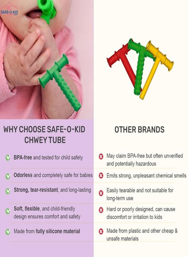 Safe-O-Kid® Non-Toxic, Speech Therapy Tool Develop Baby's Biting Skills Safely, Silicone Chewy Tube for Toddler (T Shape - Green, Pack of 1) - Image 2