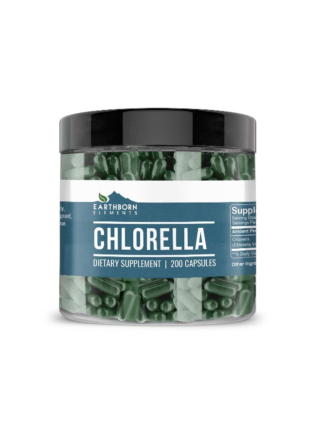 earthborn elements Chlorella 200 Capsules, Pure & Undiluted, No Additives  - Image 1