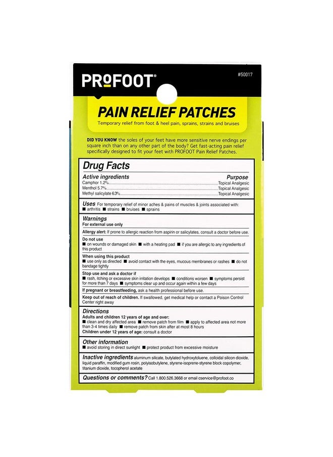 ProFoot - PROFOOT Pain Relief Patches for Foot & Heel Pain, Cooling Camphor & Menthol, Up to 8 Hours Relief from Sprains, Strains & Bruises, 2 Shapes Designed to Fit Feet, 6 Count - Image 1