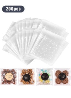 YOUGE 200-Piece DIY Self Adhesive Plastic Transparent Candy Cookie Gift Bag, Reclosable White Polka Dot Self Sealing Packaging Bags, Chocolate Small Treat Party Birthday Wedding  - Image 1