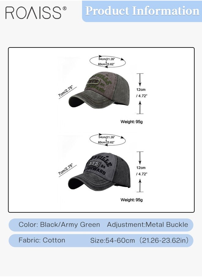 roaiss - 2 Pcs Embroidered Baseball Cap for Men Women, Adjustable Cotton Sun Hat Black and Army Green One Size - Image 1