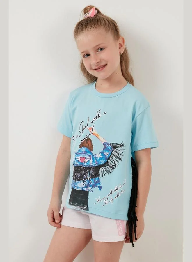 Lela Lela Cotton Printed Tassel Detailed Crew Neck T-Shirt Girl's T-Shirt 6211020
