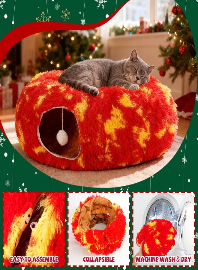 TIMIEEYA Cat Tunnel Christmas Tree Skirt - Christmas Cat Toy Circle Tunnel with Toy Ball, Soft Plush Multifunctional Decorative Cats Tunnels Bed for Indoor Cats(Red) - Image 4