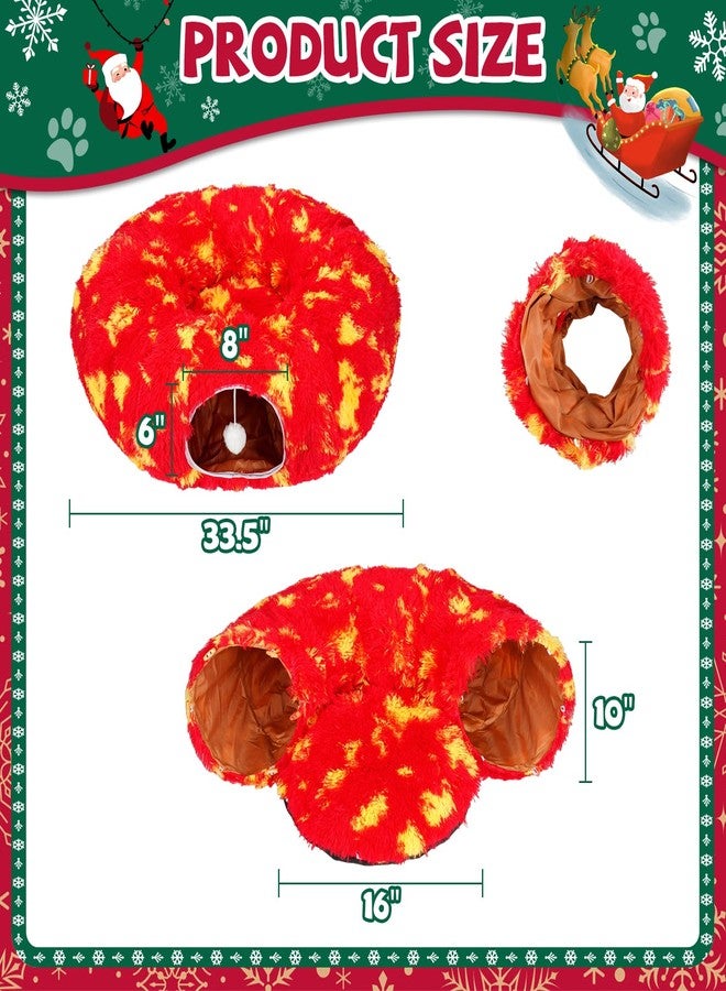 TIMIEEYA Cat Tunnel Christmas Tree Skirt - Christmas Cat Toy Circle Tunnel with Toy Ball, Soft Plush Multifunctional Decorative Cats Tunnels Bed for Indoor Cats(Red) - Image 2