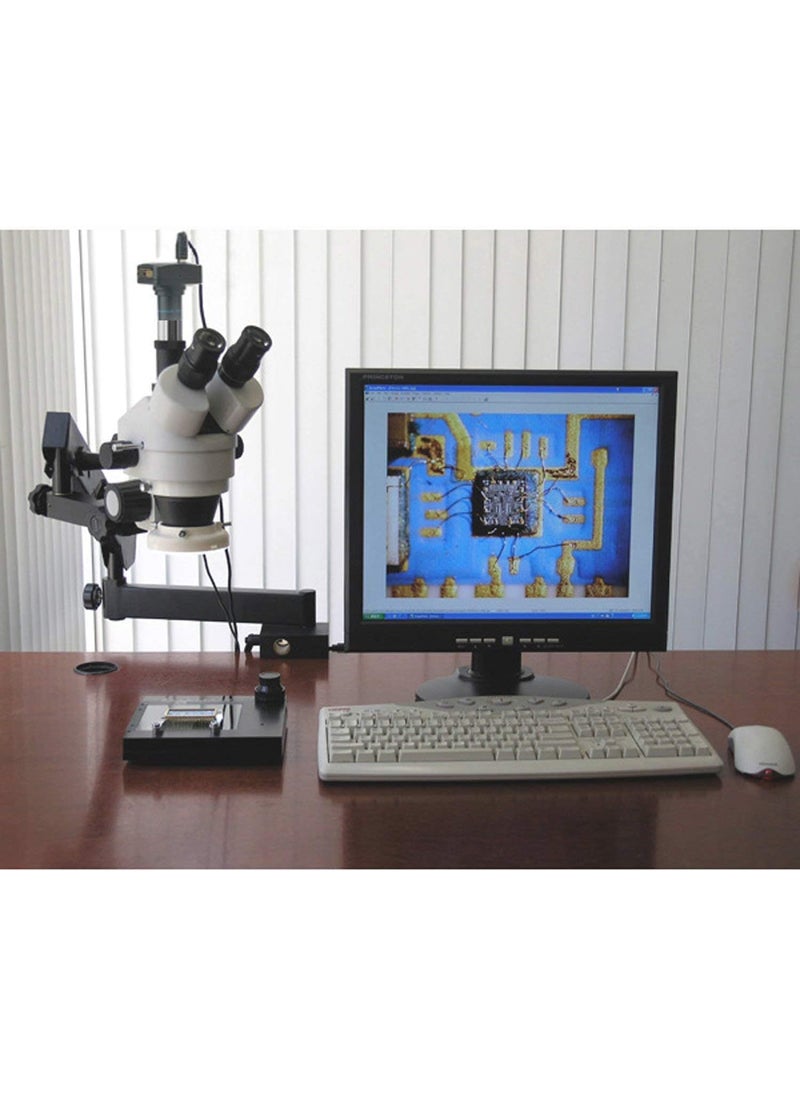 AmScope AmScope SM6TX Professional Trinocular Stereo Zoom Microscope WH10x Eyepieces 35X45X Magnification 07X45X Zoom Objective Ambient Lighting Clamping Articulating Arm Stand Includes 05X Barlow Lens  - Image 3