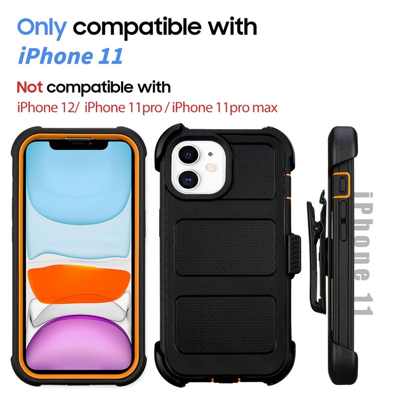 Saiboro for Defender Phone Case iPhone 11 Case with Belt Clip,Shockproof Heavy Duty Rugged, 2 Layers of Sturdy for iPhone 11 Cases, Military-Grade Cover for iPhone 11 Case Black & Orange - Image 3