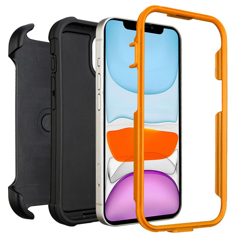Saiboro for Defender Phone Case iPhone 11 Case with Belt Clip,Shockproof Heavy Duty Rugged, 2 Layers of Sturdy for iPhone 11 Cases, Military-Grade Cover for iPhone 11 Case Black & Orange - Image 4