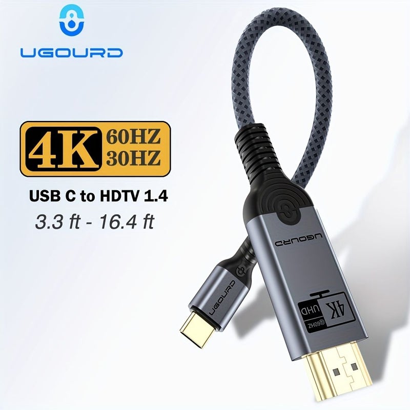 Type C To HDTV 2 0 Cable Compatible With HDTV 1 4 4K 30Hz UHD Video Format Conversion And Transmission Thunderbolt For iPhone 15 16 Pro Max iPad Pro Air MacBook Pro Air Laptop Switch TV Display 39 37 Inch - Image 1