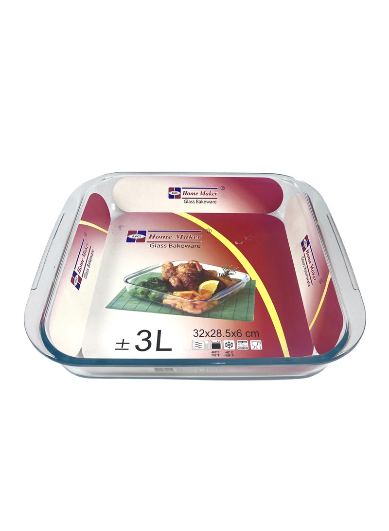 Homemaker Square Glass Baking Dish, 3 Lt Capacity, 32X28.5 Cm Diameter, 6 Cm Height - Clear - Image 4