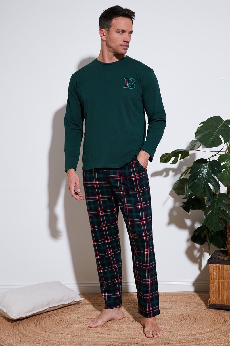 Buratti Cotton Regular Fit Long Sleeve Men's Pajama Set with Elastic Waist 6572007  - Image 1