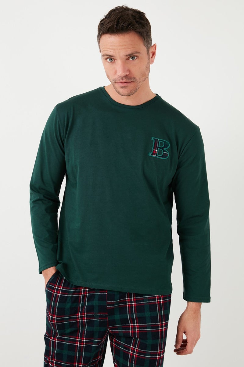 Buratti Cotton Regular Fit Long Sleeve Men's Pajama Set with Elastic Waist 6572007  - Image 3