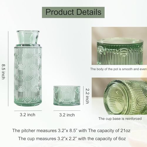 FQDGTFA Bedside Water Carafe and Glass Set, 21.6 Oz Glass Pitcher with 6 Oz Drinking Cup Lid, Multi-Functional Mouthwash Dispenser for Bathroom Counter, Nightstand or Kitchen, Water Bottle Set - Image 2