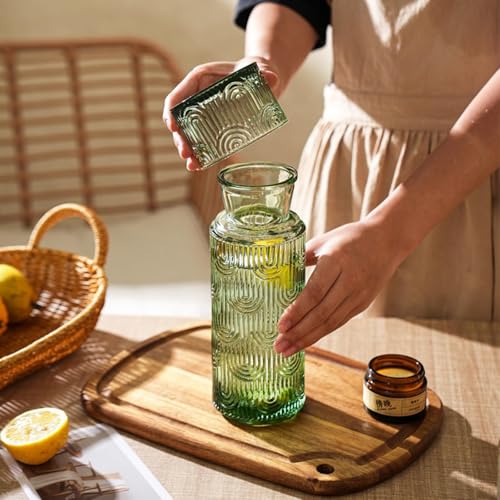 FQDGTFA Bedside Water Carafe and Glass Set, 21.6 Oz Glass Pitcher with 6 Oz Drinking Cup Lid, Multi-Functional Mouthwash Dispenser for Bathroom Counter, Nightstand or Kitchen, Water Bottle Set - Image 1