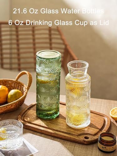 FQDGTFA Bedside Water Carafe and Glass Set, 21.6 Oz Glass Pitcher with 6 Oz Drinking Cup Lid, Multi-Functional Mouthwash Dispenser for Bathroom Counter, Nightstand or Kitchen, Water Bottle Set - Image 3