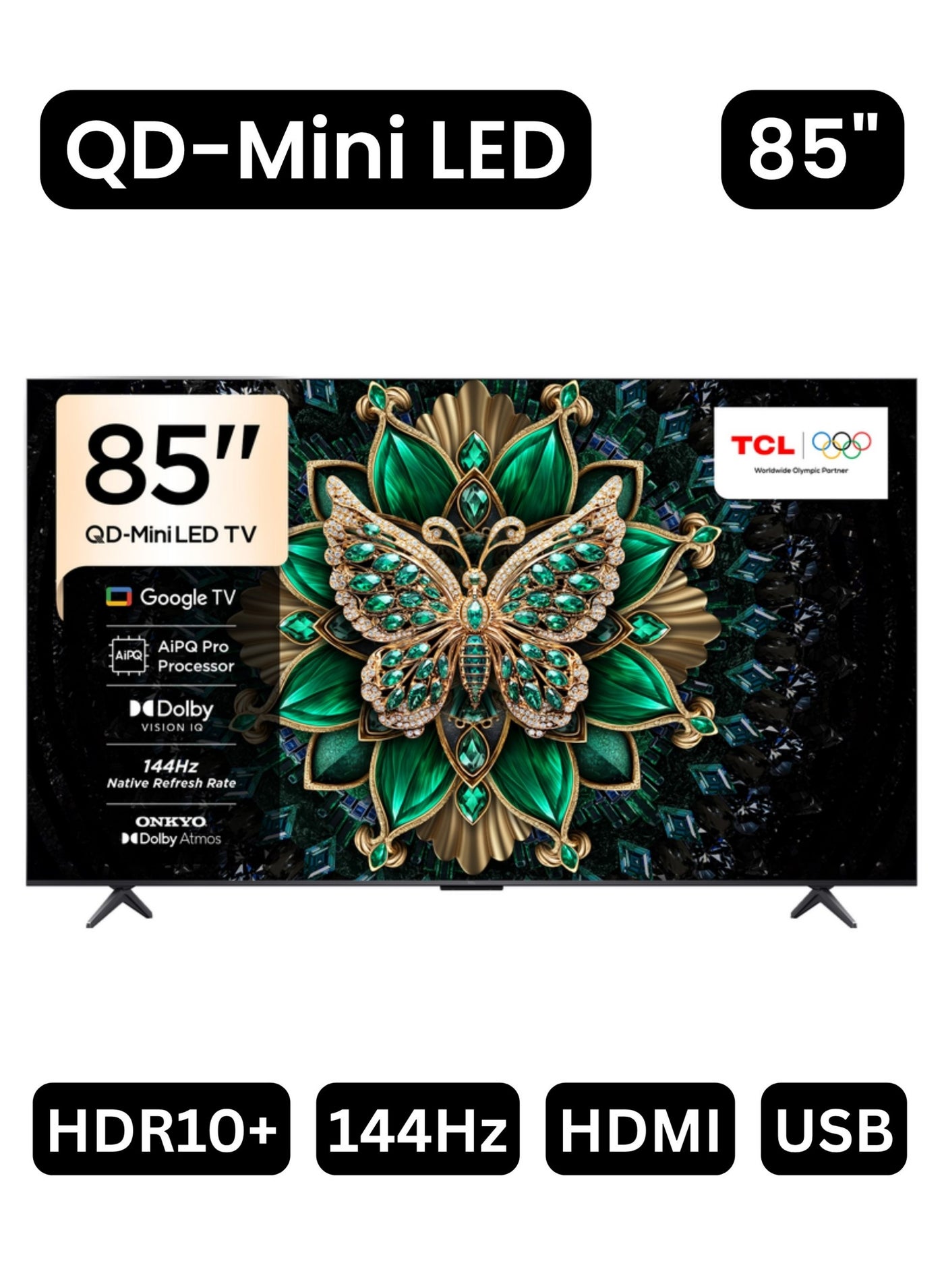 85-inch C61K Premium QD-Mini LED 4K Smart TV (2026 Model - UAE Version) 85C61K Google TV With AiPQ Pro Processor, Matte HVA Panel, ONKYO 2.1 Hi-Fi System, 144Hz - TCL 85" 4K QD-Mini LED Smart TV 85C61K Black