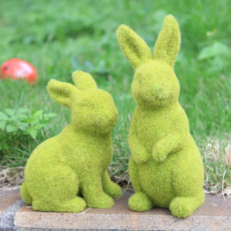 Zensounding Decorative Decorations for Easter Bunny Gifts, Moss Green Flocking Sculpture, Garden Courtyard Family Gathering Celebration Decorations (Small 2PCS Standing+Sitting) - Image 5
