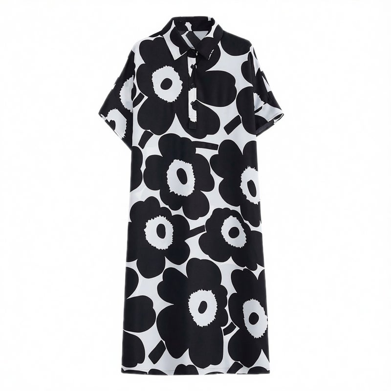 Women's Floral Print Short Sleeve Loose Long Dress - Image 3