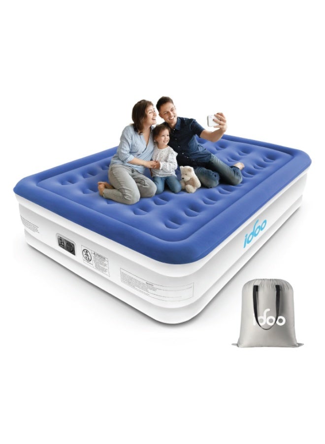 Inflatable Mattress with Inflation and Deflation Pump in Just 3 Minutes for Home Travel and Camping 203 x 152 x 46 cm Double Bed - Blue